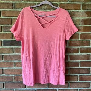 Architect Asymmetrical Criss Cross V-Neck Tee Pink XL